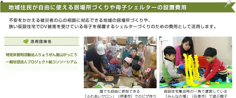 地域住民が自由に使える居場所づくりや母子シェルターの設置費用