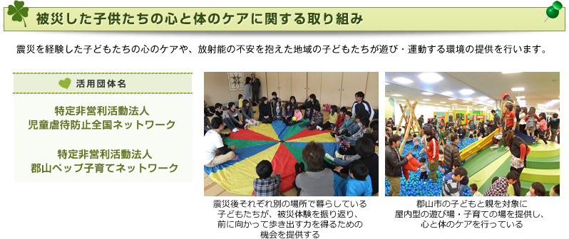 被災した子供たちの心と体のケアに関する取り組み