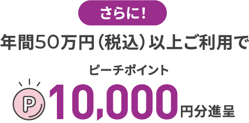 さらに年間50万円(税込)異常ご利用でピーチポイント10000円分進呈